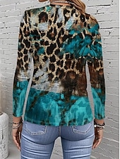 baratos Camiseta listrada e geométrica-Mulheres Camiseta Imprimir Gráfico Geométrica Abstrato Vintage Moda à moda Manga Longa Gola Redonda Tops regulares Diário Azul Vermelho Roxo Fúcsia Marron Verão Primavera