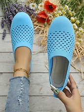 economico Ballerine da donna-scarpe slip-on da donna in Flyknit traforato azzurro cielo – design traspirante e leggero per passeggiate quotidiane, lavoro, shopping, viaggi e comfort casual