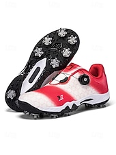 Χαμηλού Κόστους Ανδρικά Παπούτσια Γκολφ-Ανδρικά κόκκινα και μαύρα παπούτσια γκολφ – υψηλής ποιότητας συνθετικό δέρμα, αδιάβροχα, ιδανικά για γκολφ και ενεργό τρόπο ζωής σε εξωτερικούς χώρους