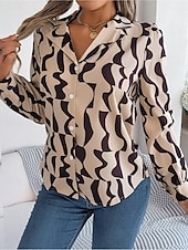 Недорогие Цветочные блузки-Жен. Рубашка Рубашка на пуговицах Повседневная рубашка Пуговицы Геометрический принт Стиль Классика Современное Длинный рукав Рубашечный воротник Обычные топы Повседневные Офис Праздники