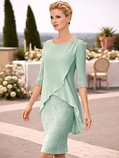 economico Lunghezza del tè-Tubino Colonna Lunghezza al ginocchio Vestito da Festa Abito da Cocktail Abito da invitata a nozze Abito da cerimonia per signora Mezza Manica Collo gioiello Elegante Ospite di nozze Con Paillettes