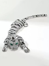 halpa Häät ACC-Miesten metalliseoksesta valmistettu tiikeririntaneula, kulta- ja hopeanvärisiä vaihtoehtoja, kristallikoristeinen, tyylikäs asuste häihin ja illallisjuhliin