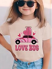 economico Cartone animato 3D della ragazza-San Valentino Ragazze 3D Cuore Grafico Auto Maglietta Manica Corta Stampa 3D Estate Primavera Sport Moda Streetwear Bambini 4-12 Anni Girocollo Casuale Quotidiano All'aperto Vestibilità regolare