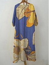 Χαμηλού Κόστους Floral φορέματα-Γυναικείο Μακρύ Φόρεμα Λινάρι Τόσο Αναπνεύσιμη Ελαφριά Σαλοπέτα Άμεσου Στυλ Καλοκαιρινό Φόρεμα Διακοπών Καθημερινό Μποχό Παραλία Διακοπές 3/4 Μανίκι Λαιμός Φαρέτρα