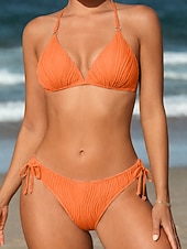 preiswerte Bikini-Sets-Damen Badeanzug Bikini Zweiteilig Slips Bademode Rückenfrei Urlaub Strandbekleidung Einfach Neckholder Ärmellos Badeanzüge