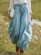 economico Fondamenti Falsi Essenziali-Per donna Finto cotone e lino Chinos Pantaloni Eleganti Pantaloni Estivi Vacanza Essenziale Lunghezza intera Vita Alta Comodità Inelastico Casuale Quotidiano Casa Blu Blu marino Viola Verde Estate