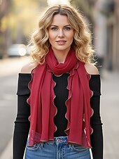 baratos Lenços Femininos-Lenço feminino leve em poliéster – várias cores, design macio e elegante, ideal para férias e uso casual no dia a dia.