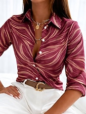 billiga Randiga och geometriska blusar-Dam Skjorta Blus Knappar Mönster Grafisk Geometrisk Randig Vintage Stylish Ledigt Långärmad Tröjkrage Vanliga toppar Dagligen Svart Rubinrött Purpur Grön Kaki Vår Höst Vinter