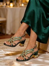 ieftine Mama miresei/mirelui-Sandale cu toc verde smarald pentru femei, pantofi eleganti cu vârful deschis pentru mama care participă la o nuntă la modă în oraș