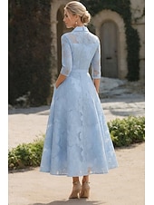 Недорогие Длина щиколотки-А-силуэт До щиколотки Платье-рубашка Вечернее платье Платье для матери невесты Длинный рукав Рубашечный воротник Элегантный стиль Винтаж Официальные Жаккард с Бант(ы) Вышивка Цветы