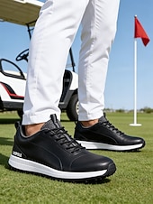 economico Scarpe da Golf da Uomo-scarpe da golf da uomo bianche e nere con design ventilato, ideali per campi da golf e sport all'aria aperta