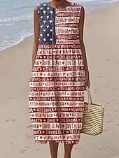  Ημέρα Ανεξαρτησίας Γυναικεία Μίντι φόρεμα Φόρεμα ριχτό Φόρεμα για τον ήλιο Καθημερινό φόρεμα Μοντέρνα Καθημερινά ΕΞΩΤΕΡΙΚΟΥ ΧΩΡΟΥ Διακοπές Κανονικό Σημαία Αμάνικο Στρογγυλή Ψηλή Λαιμόκοψη Ρουμπίνι