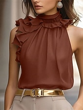 economico Bluse Eleganti-Per donna Top estivi Blusa Top Eleganti Arricciato Volant Patchwork Tinta unica Semplice Elegante Vintage Carino Senza Maniche All'americana Top Regolari Quotidiano Lavoro Ferie Nero Rosso Marrone