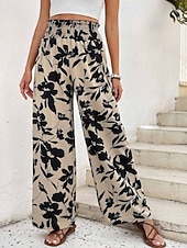 Χαμηλού Κόστους φαρδύ πόδι &amp; ψηλόμεσο-Γυναικεία Πλατύ Πόδι κινέζικα Διακοπές Κομψό στυλ street Απλός Πλήρες μήκος Μεσαία Μέση Φλοράλ Ελαστική ζώνη μέσης Εκτύπωση Άνετα Άνεση Υψηλή Ελαστικότητα Καθημερινά ΕΞΩΤΕΡΙΚΟΥ ΧΩΡΟΥ Διακοπές