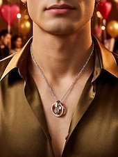 お買い得  バレンタインデー-インターロッキングリング付きメンズ合金ネックレス、ブラックとローズゴールド、バレンタインデー、結婚式、ギフトに最適、エレガントなデザインと高品質の仕上げ。