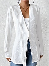 abordables vestes décontractées-Femmes Blazer Veste Décontractée Confortable Jacquard Front ouvert Élégant Mode Occasionnel Couleur Unie Occasionnel Soirée Rue Tenue quotidienne Régulier Col en V Coupe régulière manche longue