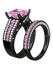 Χαμηλού Κόστους Γάμος ACC-Σετ ανδρικών δαχτυλιδιών με μαύρη πέτρα, κράμα αλουμινίου vintage γοτθικού στιλ με τετράγωνο κόσμημα, πολύχρωμες επιλογές για βέρες, αρραβώνες, πάρτι και καθημερινή casual ένδυση