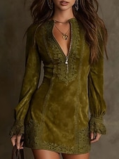 abordables Vestido Boho Occidental-Mujer Mini vestido Vestido informal Vestido Cóctel Vestido ajustado Vestido de gamuza sintética Elegante Moda Moderno Exterior Vacaciones Noche Ajuste regular Plano Manga Larga Cuello Alto Marrón
