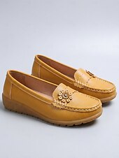 billiga Lätta damskor-Kvinnors gula komfortmockasiner – låtsasläder med blommor avslappnad stil för promenader arbete shopping resor och vardagligt bruk