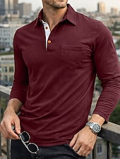 preiswerte Klassisches Poloshirt für Herren-Herren Poloshirts Golf Poloshirts Lässig Arbeit Klassisch Langarm Farbblock Knöpfe Sommer Frühling Frühling &amp; Herbst Normale Passform Blau Schwarz Wein Purpur Armeegrün Kaffee Poloshirts