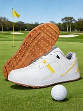 cheap Women's Golf Shoes-Women's Classic White / Yellow Lace-up Golf Shoes – Non-Slip Shock-Absorbing Athletic Sneakers for Lady Golf Players, Course Training, Weekend Matches, Country Club Style &amp; Outdoor Walking