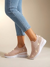 economico Sneakers da donna-Per donna Casuale Quotidiano Passeggiata Strass Plateau Zeppa Punta Tonda Casual Comfort Tessitura Volante Mocassino Nero Bianco Rosa