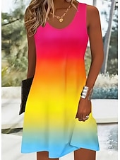 economico Arte &amp; Design Abiti-Per donna Abito al ginocchio Vestito Casual Vestito Estivo Abito a trapezio Abito a spalle scoperte Vacanza Casual Vestibilità regolare Grafico Astratto Marmo Senza Maniche Collo a U Scollo Tondo Rosa