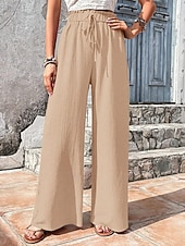 economico gamba larga e vita alta-Per donna Pantaloni Pantaloni Larghi Pantaloni casual Pantaloni a Nido d'Ape Vacanza Moda Streetwear Lunghezza intera Vita Alta Semplice Coulisse Tasca Gamba larga Comodità Leggero Morbido