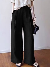 abordables Bas-Femmes Pantalon effet lin Jambe large Chinos Pantalon d'été Vacances Streetwear Occasionnel Longueur complète Taille moyenne Uni Avec Poches Confortable Confort Micro-Élastique Quotidien Extérieur