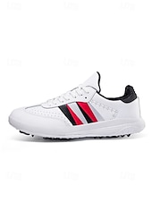 cheap Men's Golf Shoes-Men's White Golf Sneakers, Athletic Lace-Up Design with Color Stripe Detail, Shock-Absorbing Sole, Modern Sport Style for Golf Courses