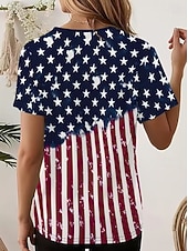  Uavhengighetsdag Patriotisk Kvinne T-skjorte Grafisk Flagg Vintage Motebasert Korte Ermer Crew Neck Vanlige Topper Daglig Helg Fargeblokk Trykk Rød  Blå Sommer Vår
