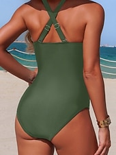 Χαμηλού Κόστους Ολόσωμα μαγιό-Γυναικεία Μαγιό Μπικίνι 2 κομμάτι Μαγιό Λεπτό Εξώπλατο Διακοπές Ρούχα παραλίας Γεωμετρικό Λαιμόκοψη V Αμάνικο Μαγιό