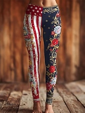  Självständighetsdagen Patriotisk Kvinnors Leggings Semester Vintage Etnisk Stil Hela Längd Hög Midja Byxor Grafik Flagga 3D Tryck Komfort Snabbtork Andningsförmåga Elastisk Daglig Hemsemester