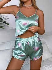 economico Pigiama e lounge da donna-Per donna Pigiama Abbigliamento da Casa Moda Casual Comfort Grafico Animale Leopardo Arricciato Elastico in vita Senza schiena Top con spalline Shorts Quotidiano Casa Vacanza Senza Maniche Scollo a V