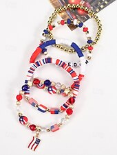 Недорогие Аксессуары-Юбилейный комплект многослойных браслетов для женщин к 250-летию США - сплавной материал с различными подвесками идеально подходит для Дня независимости и празднования в США