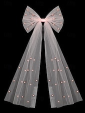 voordelige Huwelijk ACC-Elegante bruidssluier van tule met vlindermotief en imitatieparels, een bruidshoofdtooi van mesh in verschillende kleuren voor formele avondfeesten en bruiloften, en een haaraccessoire voor gala's en speciale gelegenheden.