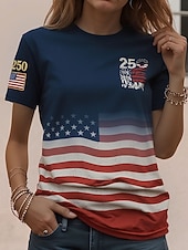 levne Den nezávislosti Top-Tričko s krátkým rukávem pro ženy k americkému Dni nezávislosti grafika písmeno vintage stylové klasické krátký rukáv kulatý límec každodenní víkendový potisk modrá bílá-modrá žlutá