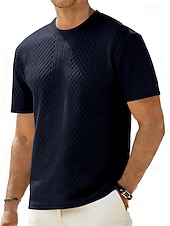 cheap Basic T shirts-Men's T Shirt Tee Top Short Sleeves Crew Neck Summer Solid Color Textured Fashion Designer Basic Jacquard Vacation Casual Daily White Top Tee for Men