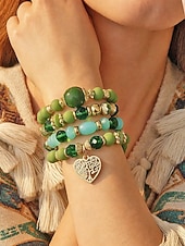 Χαμηλού Κόστους Γυναικείο βραχιόλι-Γυναικείο σετ βραχιολιών από ακρυλικό και κράμα αλουμινίου σε στυλ boho – πολλά χρώματα, γούρι σε σχήμα καρδιάς, ιδανικό για την ημέρα του Αγίου Βαλεντίνου και για καθημερινή χρήση