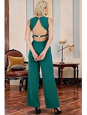 voordelige Mama&amp;#39;s jumpsuits-Jumpsuits Tot de grond Moeder van de bruid jurk Mouwloos V-hals Elegant Formeel Bruiloft gast met Kant