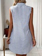 economico Abito a Strisce e Geometrico-Per donna Mini Abito Abito Camicia Moda Moderno Vacanza Uscire Weekend Vestibilità comoda A righe Senza Maniche Colletto a Camicia Blu Nero Vino Verde Estate Primavera