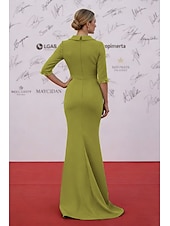cheap Mermaid Evening Dresses-Mermaid Trumpet Sweep Brush Train Floor Length Formal Dresses Evening Gown Formal Dress Elegant 3/4 Length Sleeve Boat Neck Formal Wedding Guest Satin with 3D Flowers