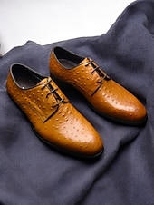 cheap Derby Shoes-Men's Genuine Leather Derby Shoes – Brown Cowhide Derby Shoes for Weddings, Business Events and Formal Occasions