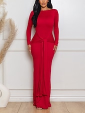 voordelige Afstudeerjurken-Dames Maxi-jurk Witte jurk Afstudeerjurk Bodycon-jurk Elegant Modieus Modern Buiten Vakantie Uitgaan Normale pasvorm Effen Lange mouw Strakke ronde hals V-hals Wit Geel Rood Bruin Zomer Lente Herfst
