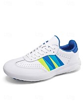 cheap Men's Golf Shoes-Men's White Golf Sneakers, Athletic Lace-Up Design with Color Stripe Detail, Shock-Absorbing Sole, Modern Sport Style for Golf Courses