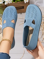 voordelige Platte damesschoenen-Paarse, ademende gebreide ballerina's voor dames met een brede pasvorm – lichtgewicht, elastische instapschoenen, minimalistische casual stijl voor wandelen, werk, reizen en dagelijks comfort.