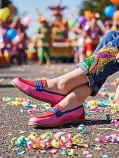 رخيصةأون أحذية المرأة-أحذية لوتس ملونة للنساء بتصميم جريء بالأحمر والأزرق - موضة مريحة لمهرجان الكرنفال، الفعاليات الخارجية الاحتفالية