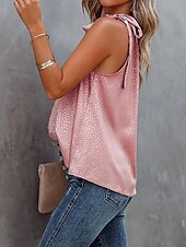 abordables Blusas Sencillas-Mujer Blusa Camisa sin mangas Lazo Leopardo Elegante Casual Sin Mangas Cuello halter Tops regulares Diario Festivos Ropa de playa Negro Blanco Rosa Azul Marino Verde Trébol Verano Primavera