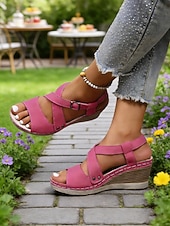 billige Kilesandaler-damerosa kilehælsandaler – justerbar stropp, støttende platåsko for turgåing, hageturer, reiser og daglig bruk