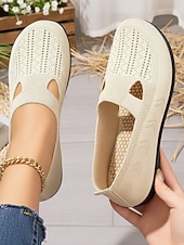 voordelige Platte damesschoenen-Paarse, ademende gebreide ballerina's voor dames met een brede pasvorm – lichtgewicht, elastische instapschoenen, minimalistische casual stijl voor wandelen, werk, reizen en dagelijks comfort.